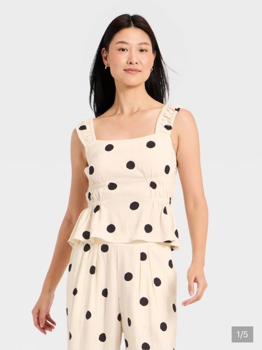 NWT A New Day Cream and Black Polka Dot Peplum Top Sz M